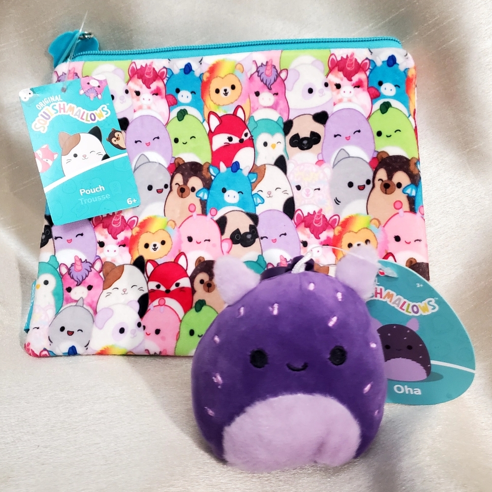 🥰NWT🥰 Squishmallows Bundle Plush Pouch with Squishmallows Bag Clip "Oha"